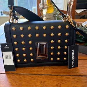 Karl Lagerfeld Black Crossbody Bag with Gold Studs